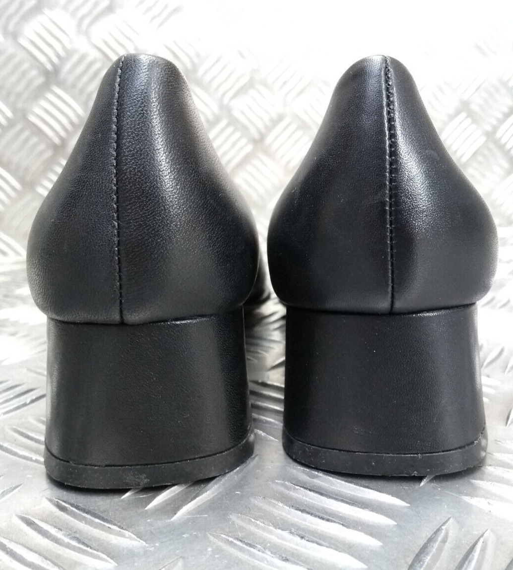 Womens Girls Fenella Leather Med Block Heel Court Shoe Office Work Footlites NEW