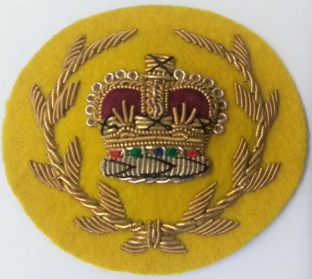 Genuine Vintage British Army Braided RQMS Laurel Crown on Yellow Felt
