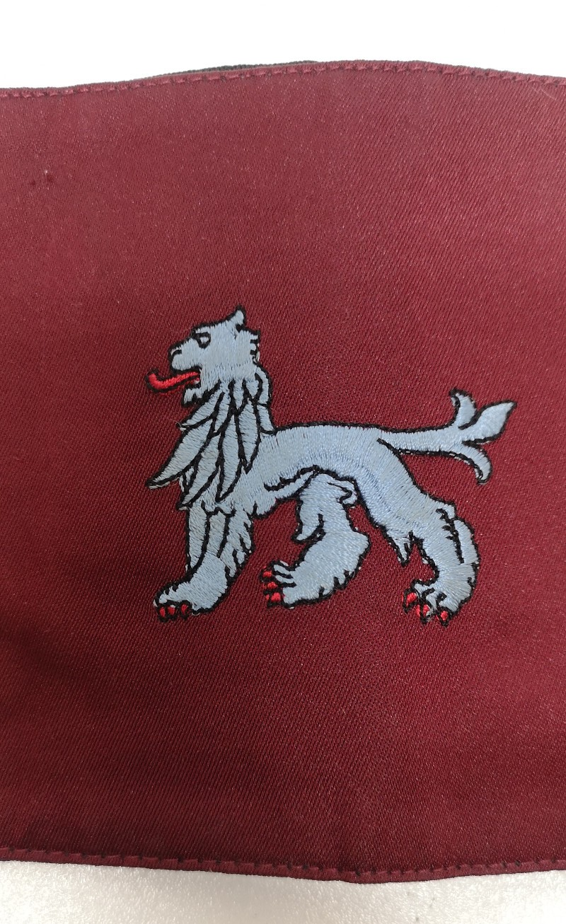 Maroon Cummerbund with Light Blue Stattant Lion Symbol Waist 34-37"