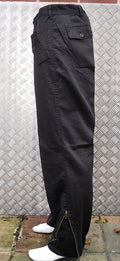 Black Italian Army Style Straight Leg Trousers w Knee Patches & Zips Size 36"
