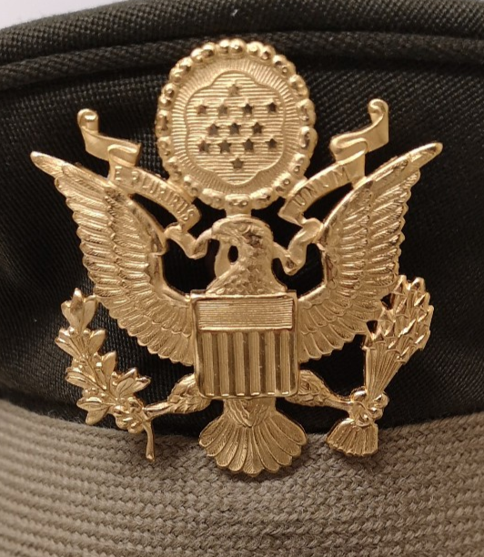 United States Army Officer's Peaked Cap Green with Beige Hatband & Hat Badge