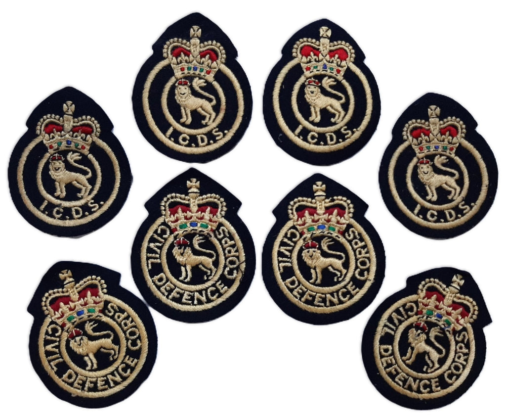 Vintage British Patches Civil Defence Queens Crown Insignia Badges X8