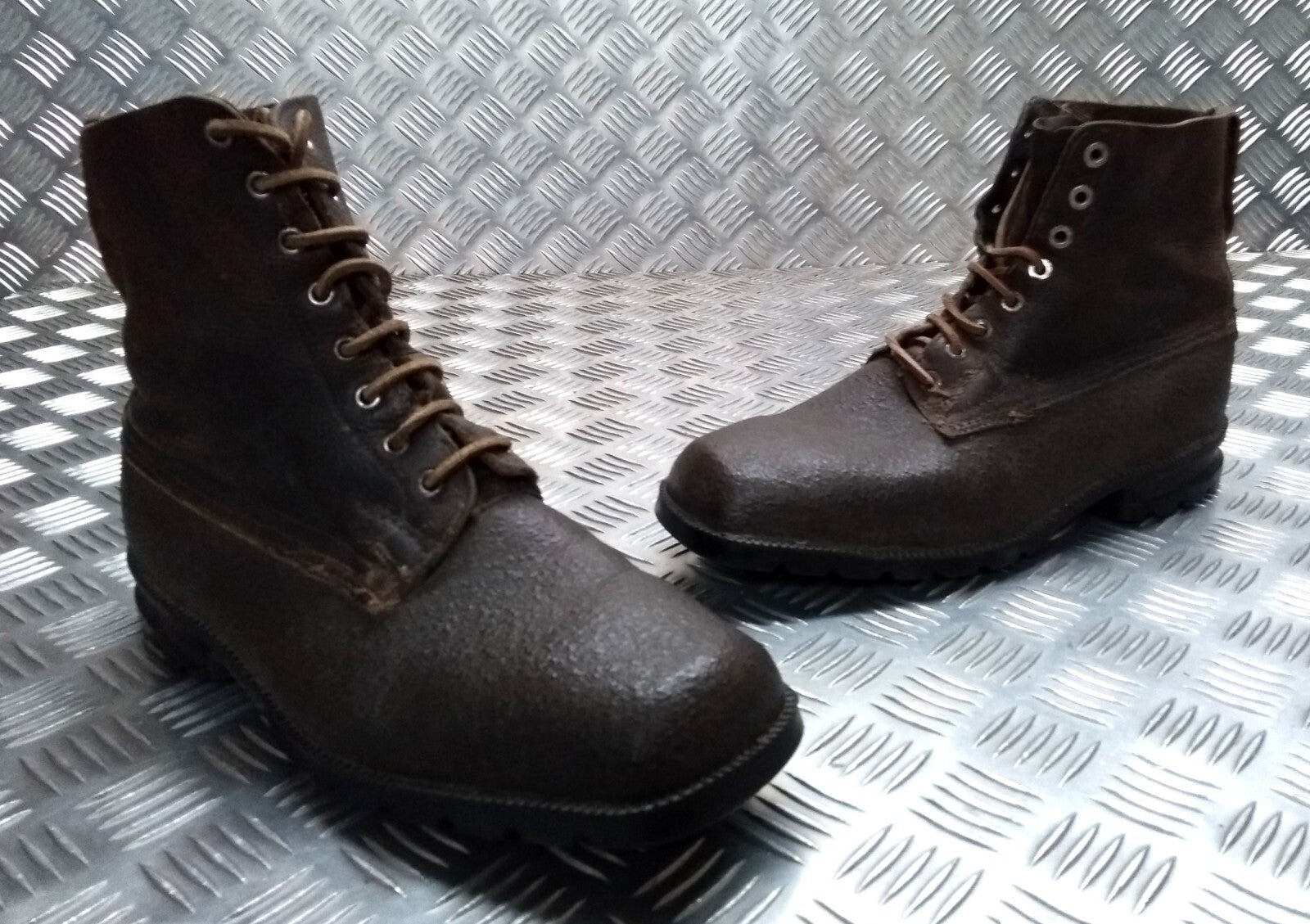 Vintage Brown Boots 1940s Pattern With 1960s Rubber Tread Sole 8 Eyelet Size 44
