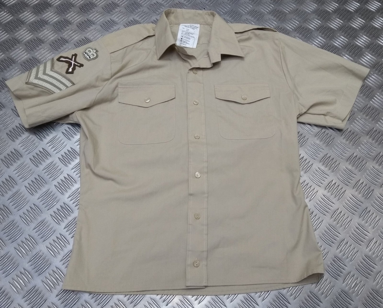 Fawn Shirt Army Short Sleeve Issue With Staff Sergeant / Skill at Arms Insignia