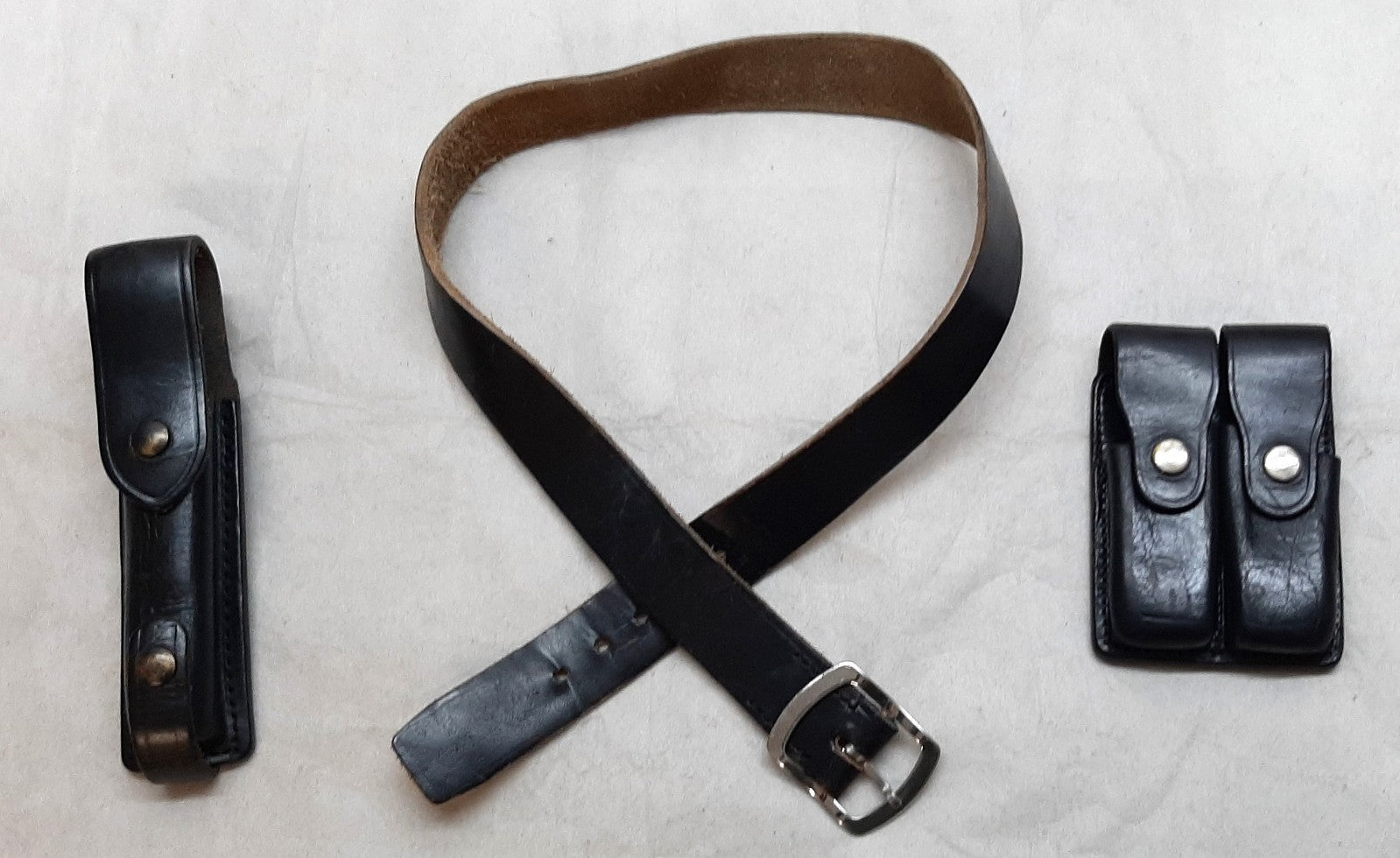 Leather Belt 36" With Bianchi Double Ammo Pouch and PWL Telescopic Baton Holder