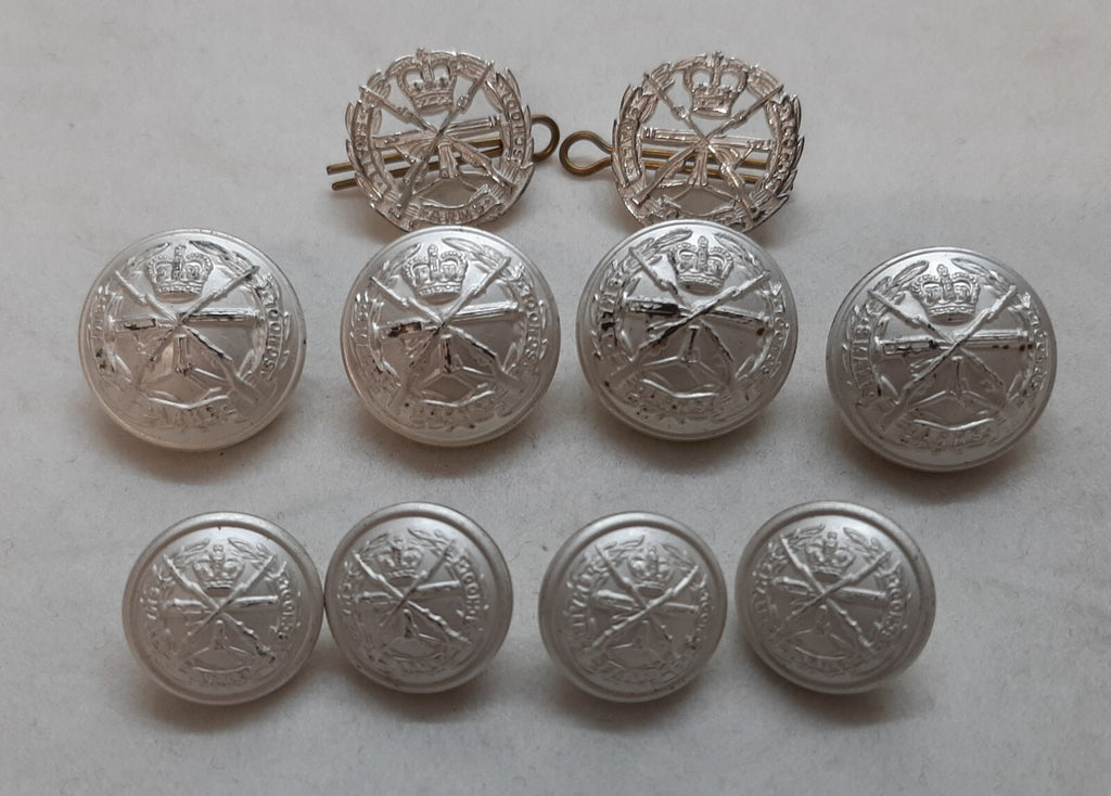Small Arms School Dress Jacket Buttons and Collar Badges Full Set
