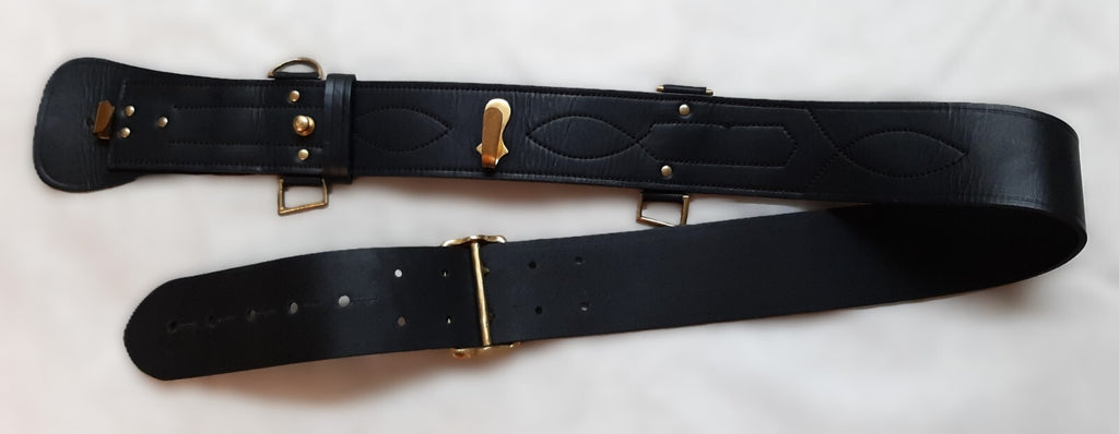 Black Sam Browne Leather Waist Belt British No Cross Strap Size 3 (32-35")