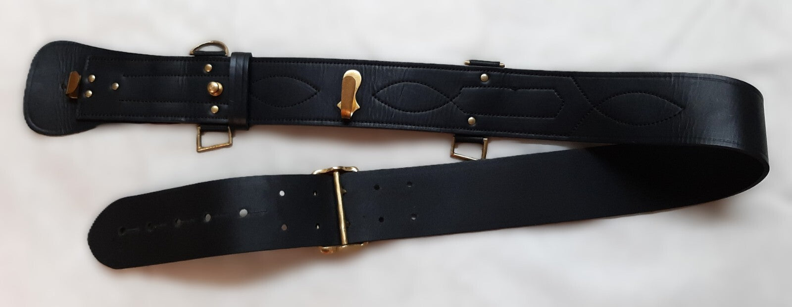 Black Sam Browne Leather Waist Belt British No Cross Strap Size 3 (32-35")