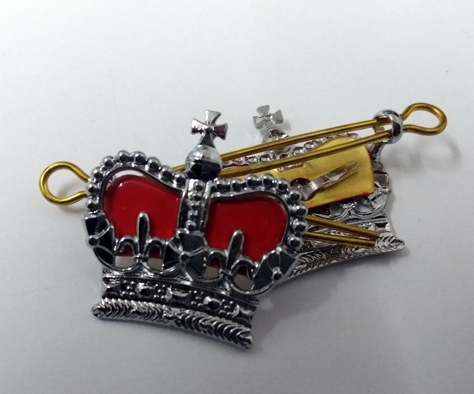 Chrome Shoulder Crowns 1.1" British Made Silver Colour With Red Detail