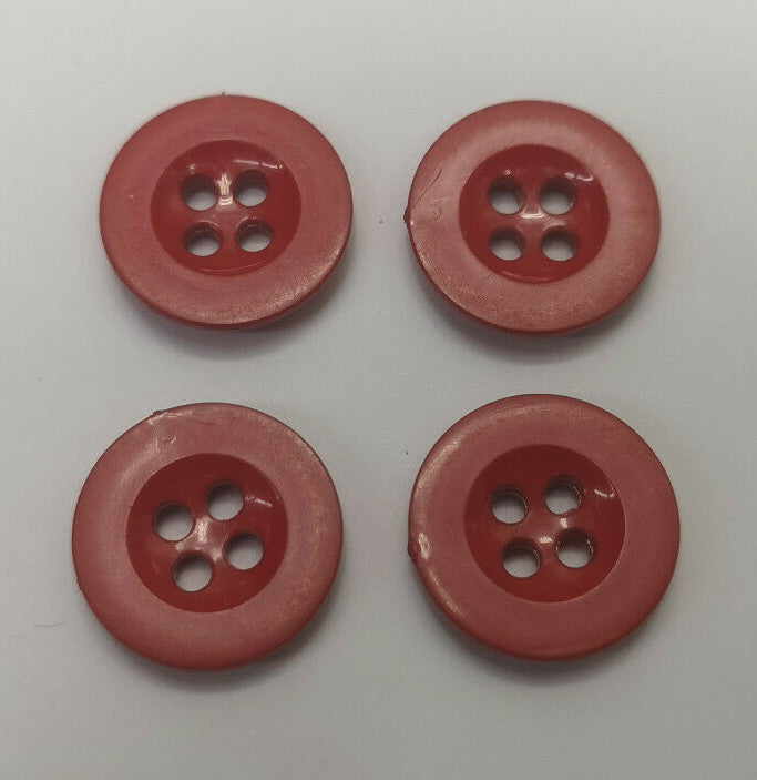 Genuine Vintage Issue 4 Hole Plastic Buttons Red 27L 16.5mm