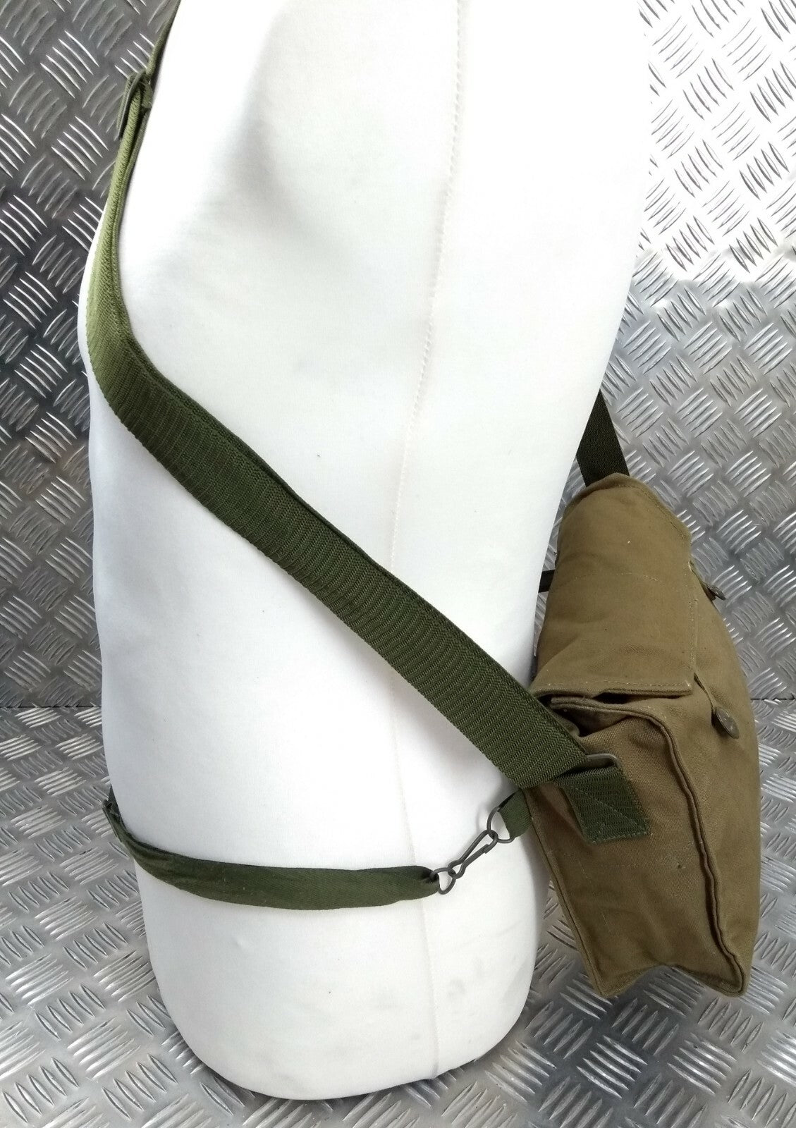 Khaki Canvas Gas Bag Vintage Haversack / Shoulder and Waist Straps 1980s Pattern