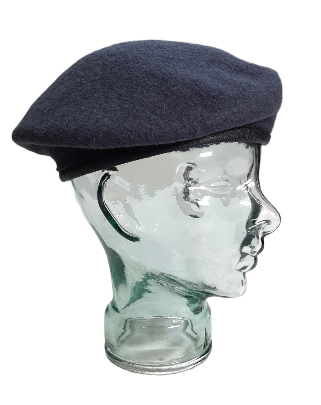 RAF Royal Air Force Beret Knitted Wool Blue Grey With Leather Rim & Badge Eyelets