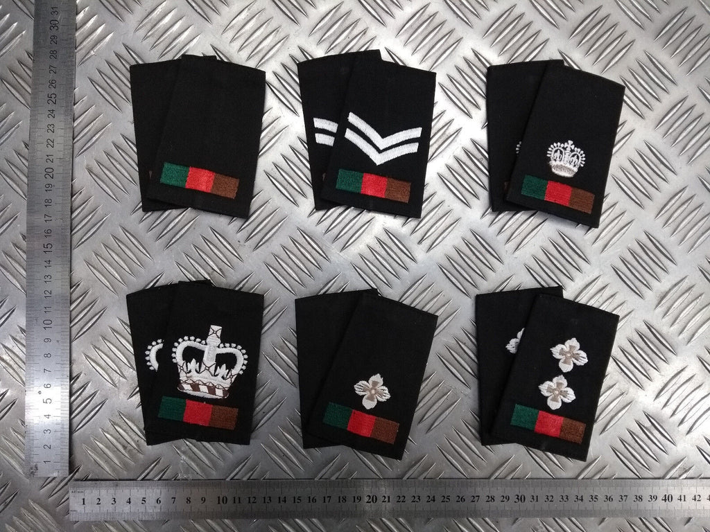 Royal Tank Regiment RTR Black Rank Slides Genuine British, Pairs