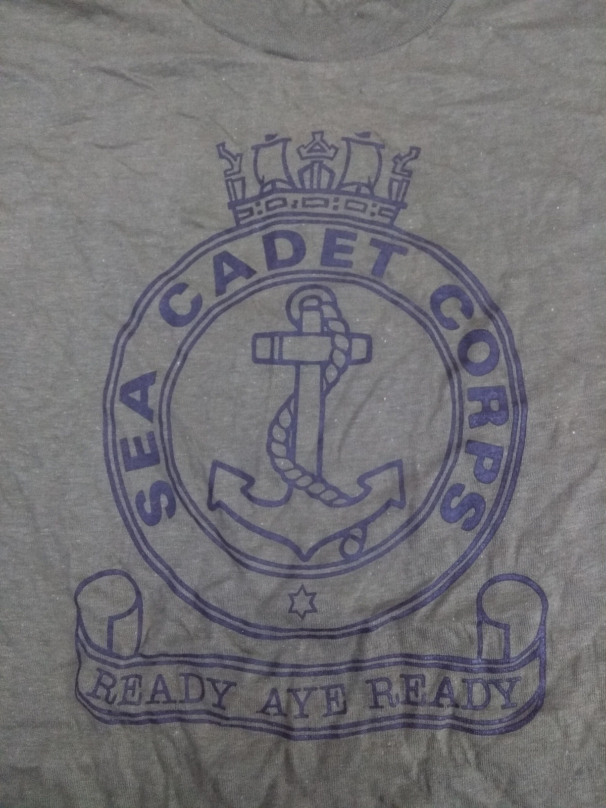 Green Cotton T-Shirt Size Small with Sea Cadet Corps Symbol Print