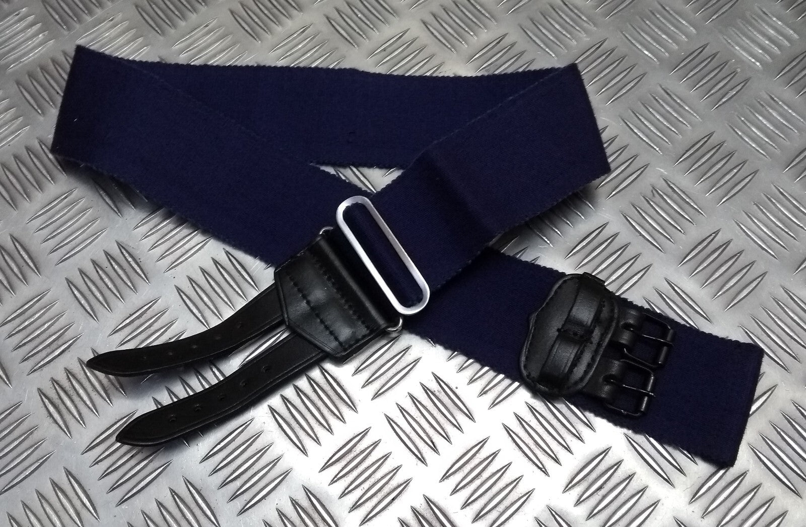 Royal Navy Blue Stable Belt Double Leather Straps & Chrome Slide Adjust Max 34"