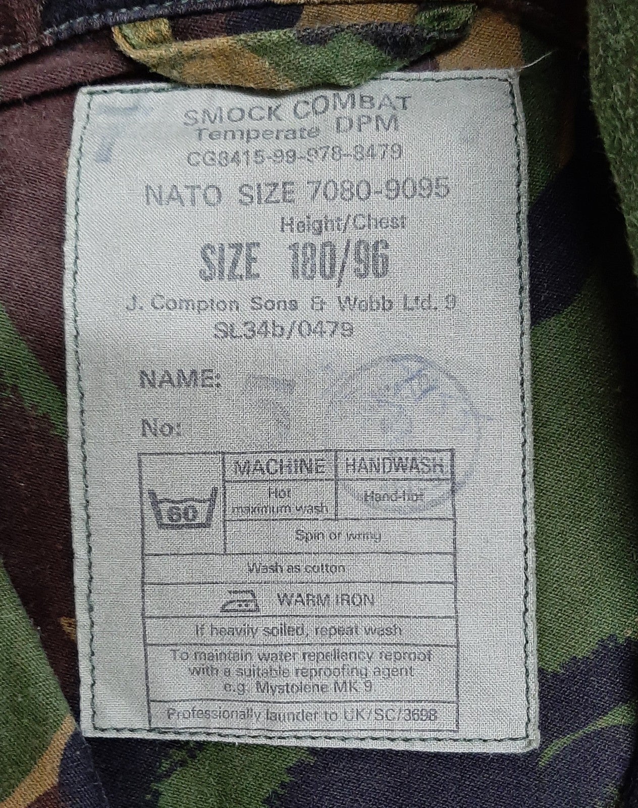 1990s Combat Smock / Jacket British Army DPM Camo Temperate Pattern 170-96cm
