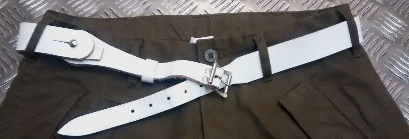 Genuine Vintage Unique Army White Leather XOX Belt -Low Slung Hipster - NEW