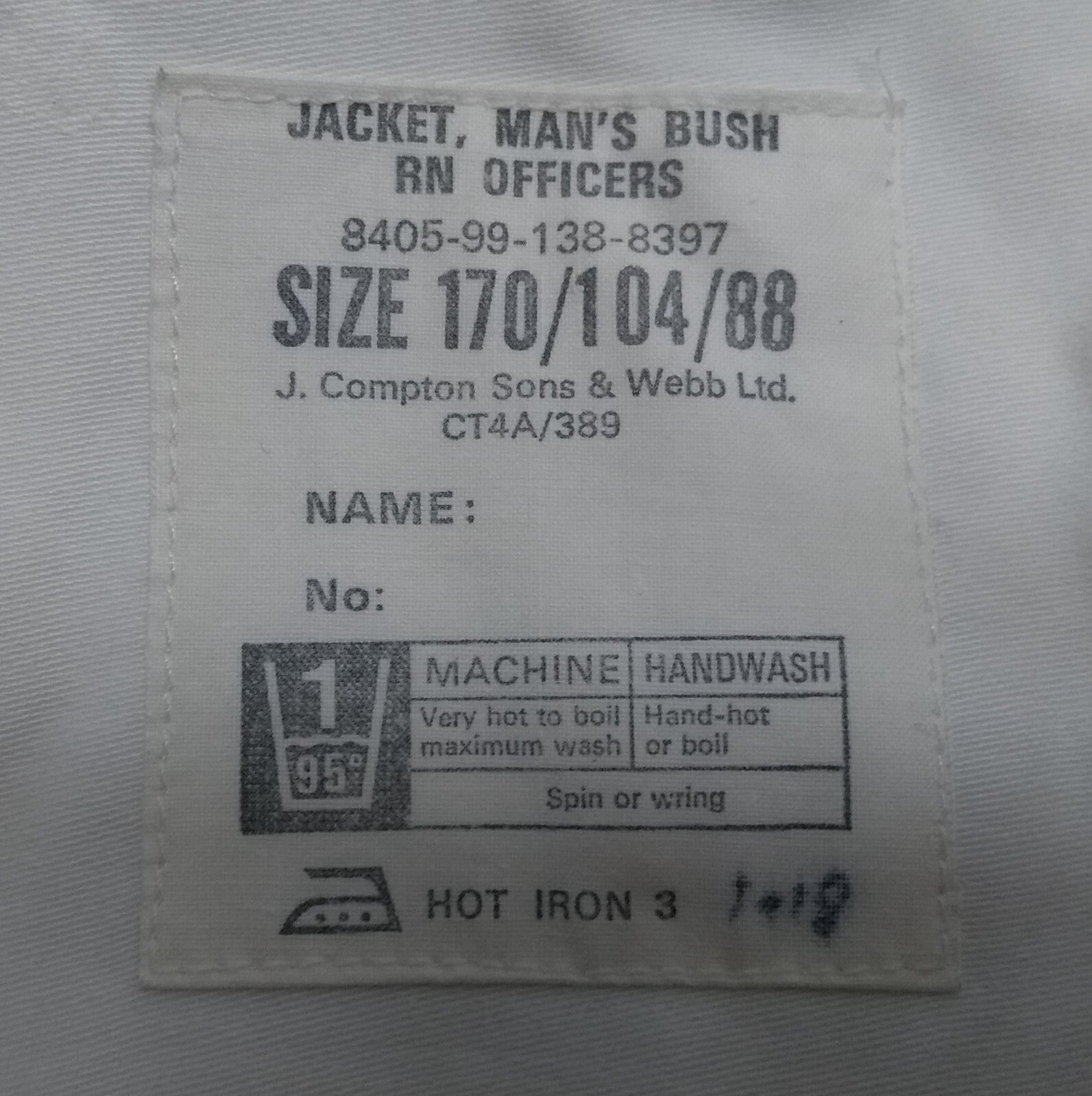 Vintage Bush Jacket Man's British Naval RN Ofc Dress No Buttons