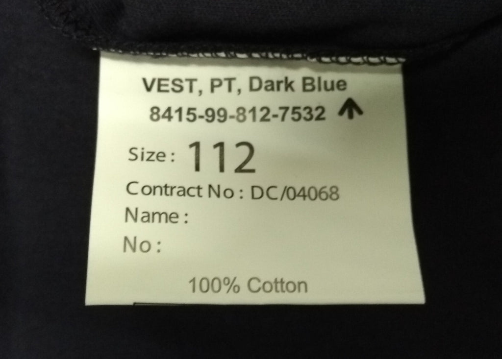 Navy PT Vest 100% Cotton British Naval Physical Training Dark Blue T-Shirt NEW