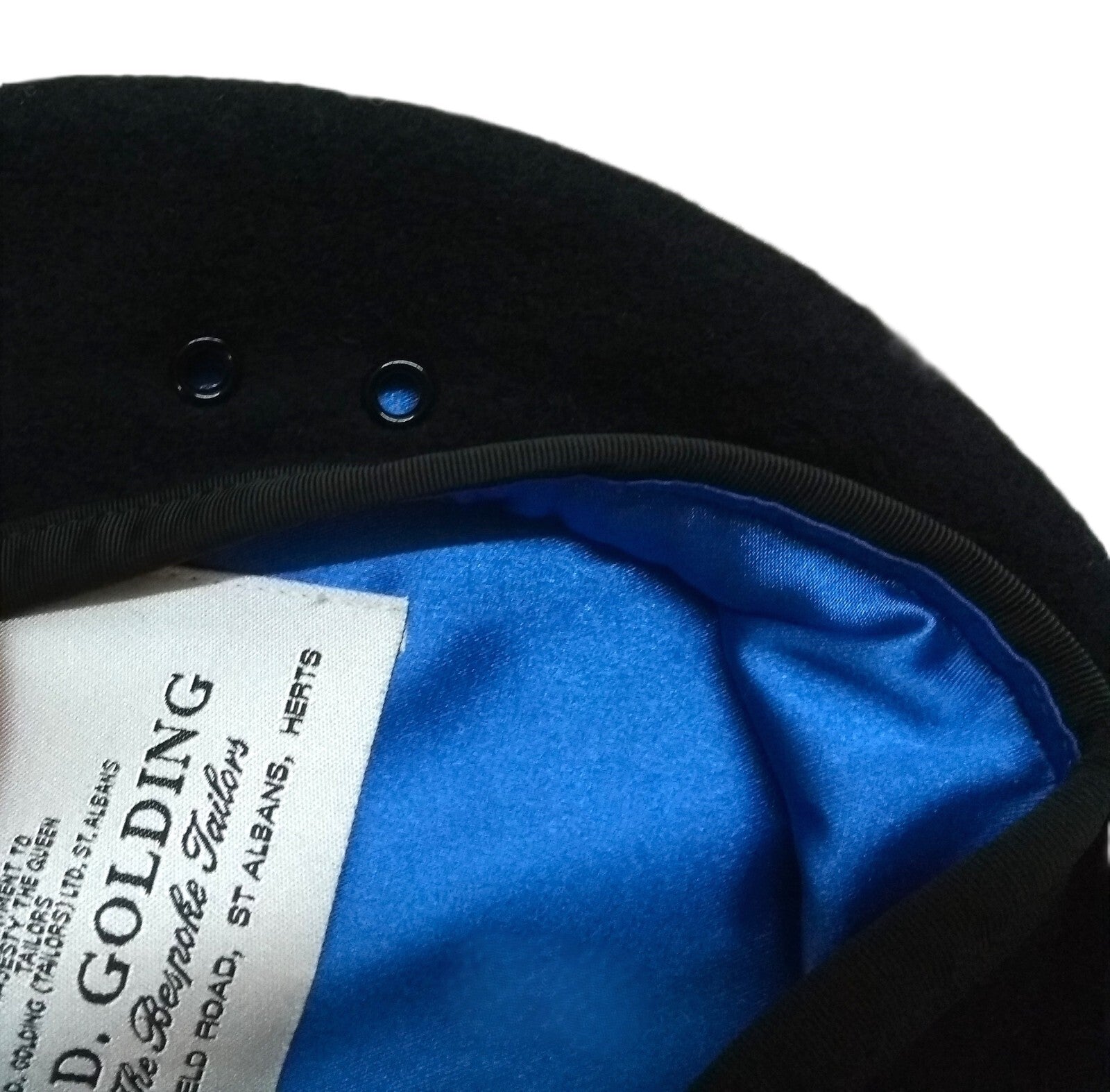 Navy Blue Beret Goldings Army Pattern Wool / Silky Lining & Petersham Trim 54cm.