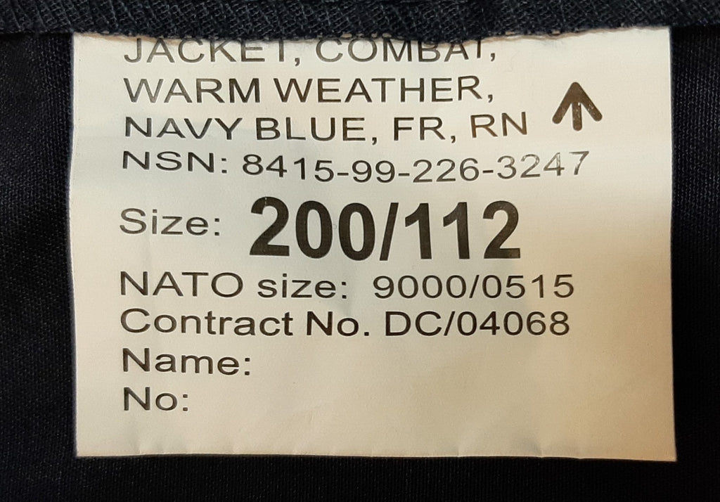 RFA Combat Jacket Fleet Auxiliary Warm Weather FR Fire Resistant British Navy
