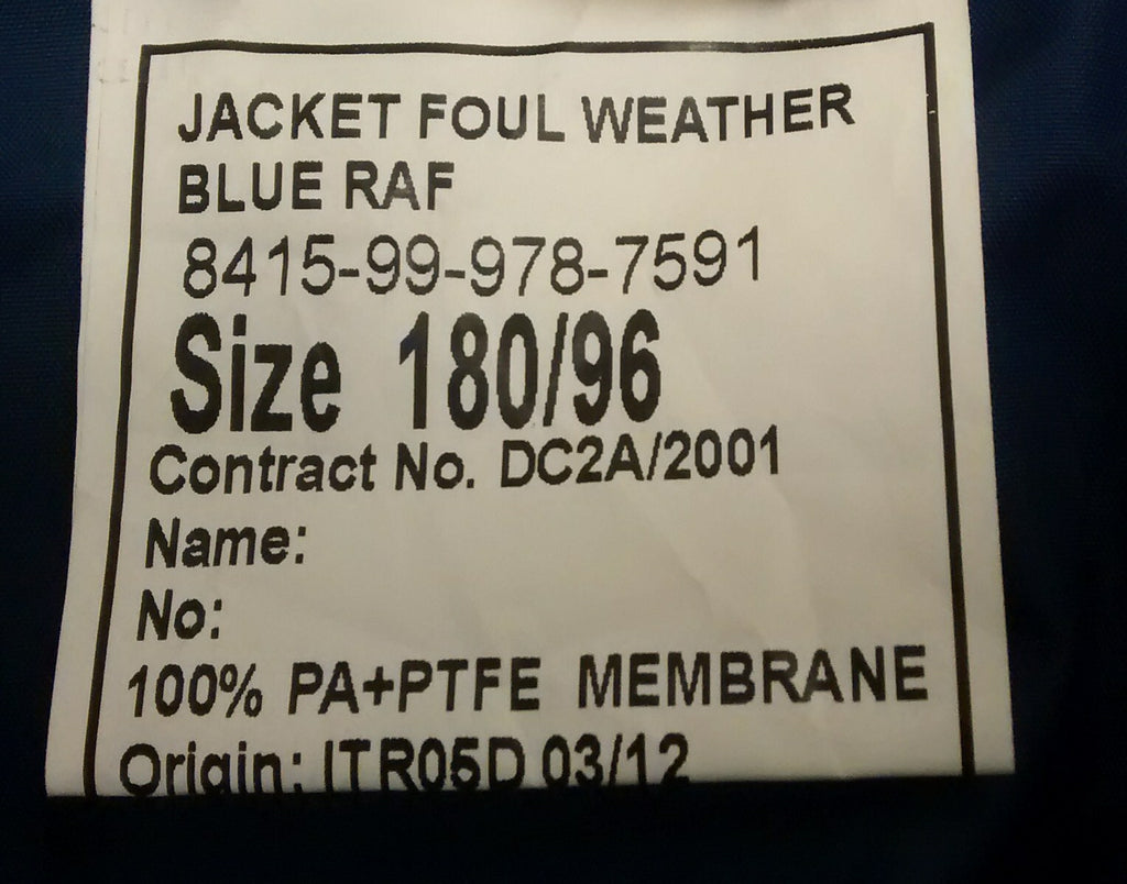 RAF Jacket Foul & Wet Weather Waterproof Royal Air Force Lightweight New