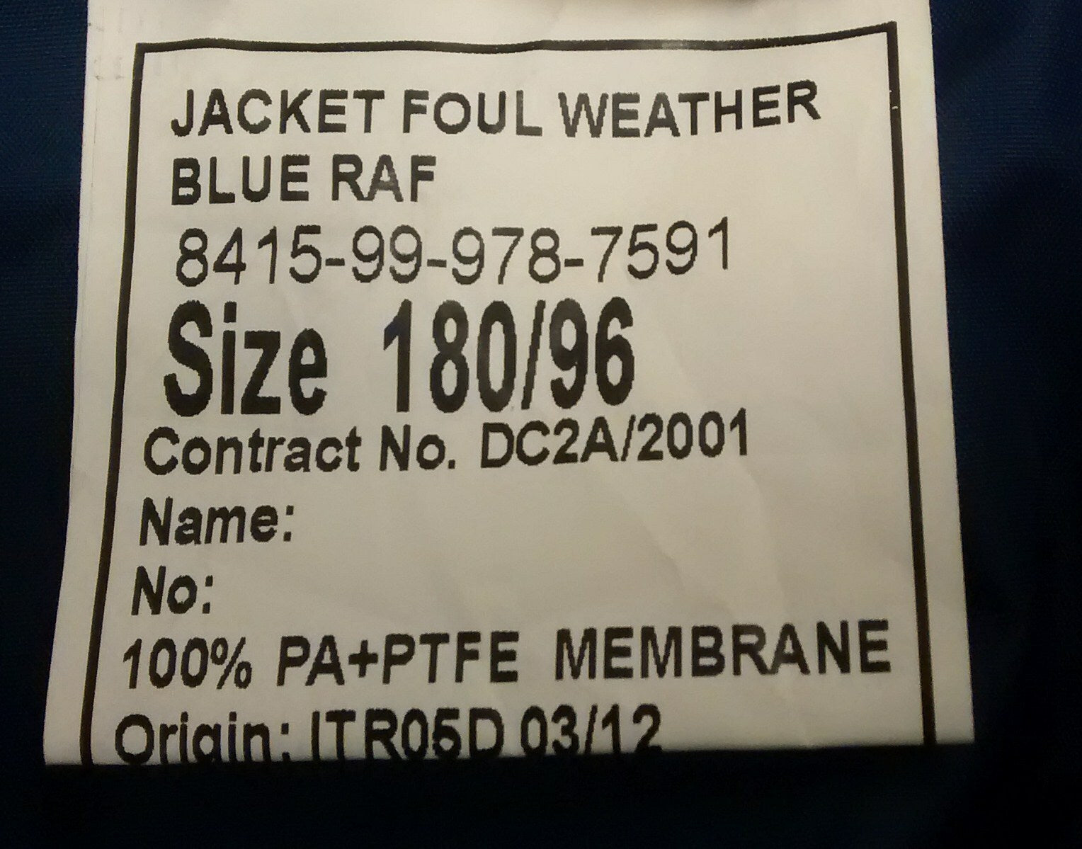 RAF Jacket Foul & Wet Weather Waterproof Royal Air Force Lightweight New