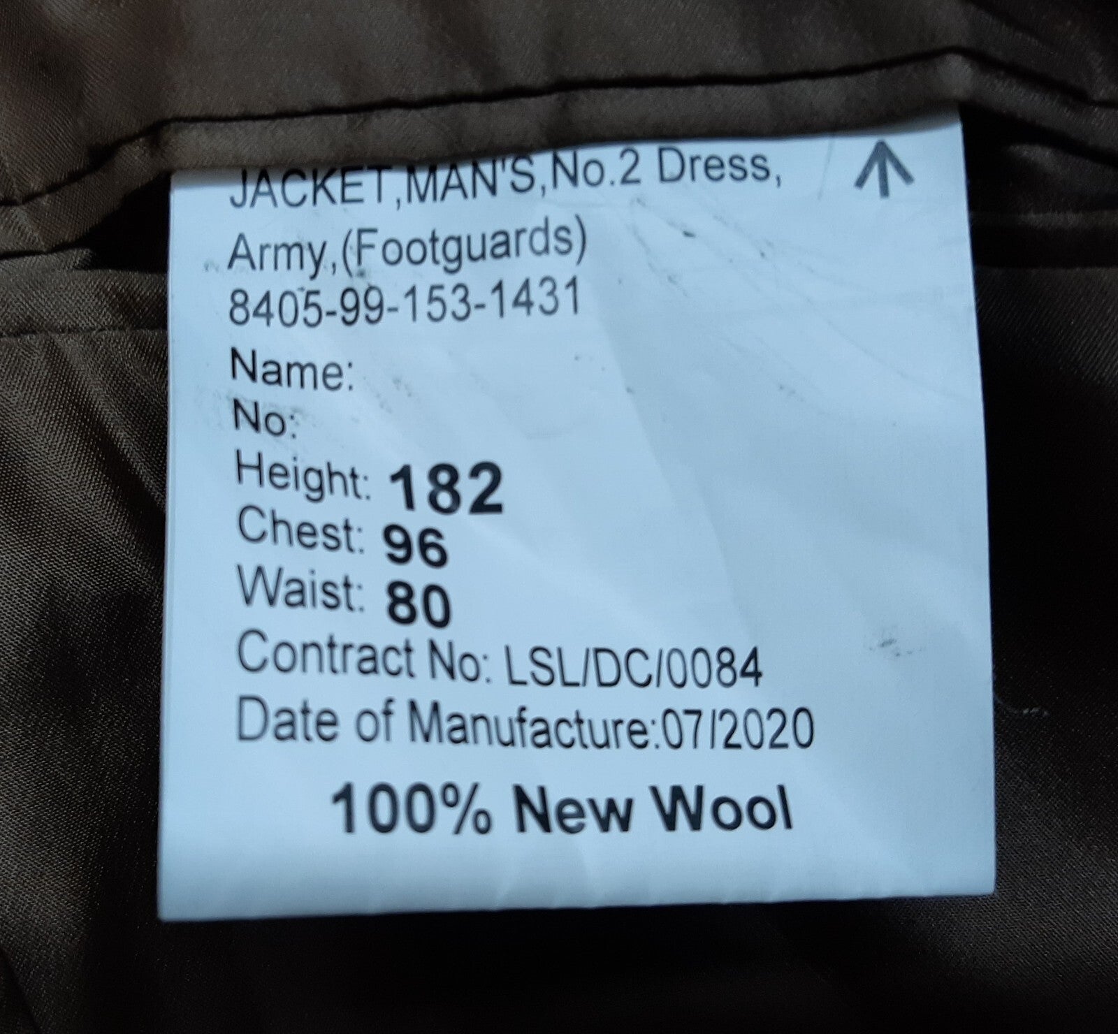 No2 Scots Guards Dress Jacket FAD British Army Footguards Pattern 182/96cm