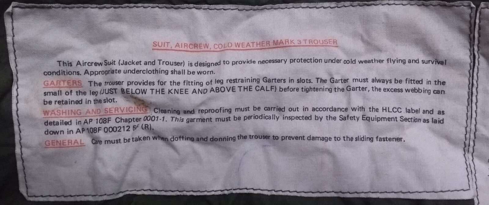 1980s Aircrew Trousers Cold Weather Mark 3 MKIII Green Lifeguard Equipment LTD