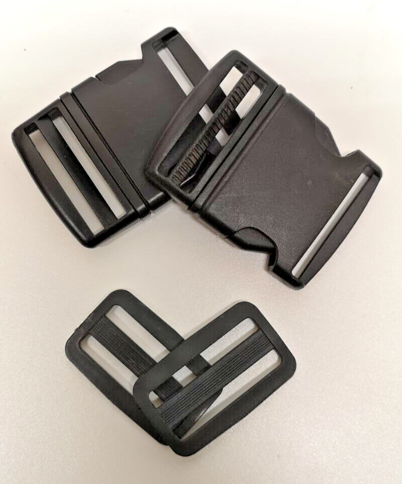 Side Release Buckle with Adjuster Black Plastic 2 pairs