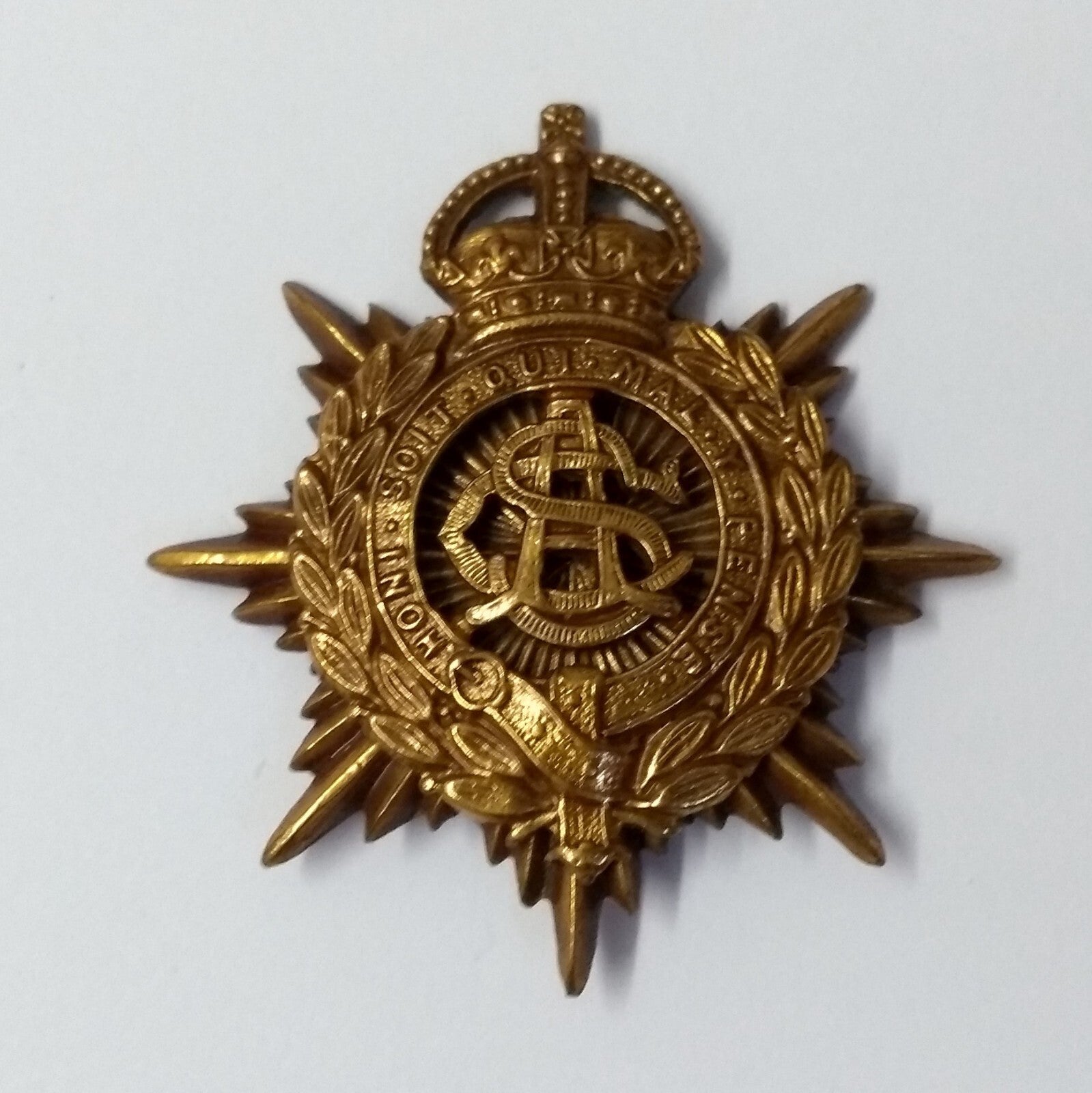 Vintage Kings Crown RASC British Army Issue Service Corps Insignia Metal Badge