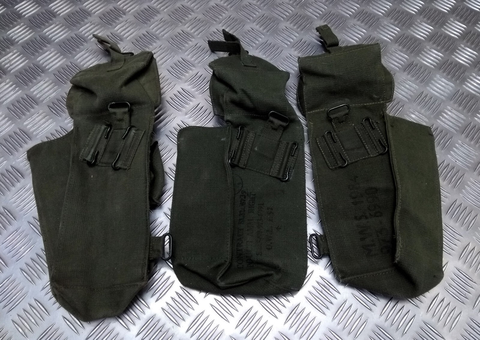 Vintage Webbing Pouch British Army Issue Green Ammo / Utility Web Case X 3