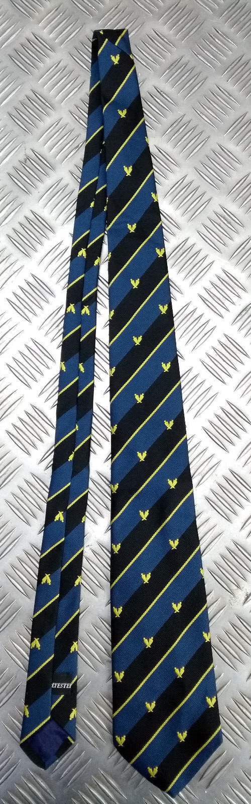 Yellow Striped Black & Blue Polyester Tie with Unidentified Symbol - NEW
