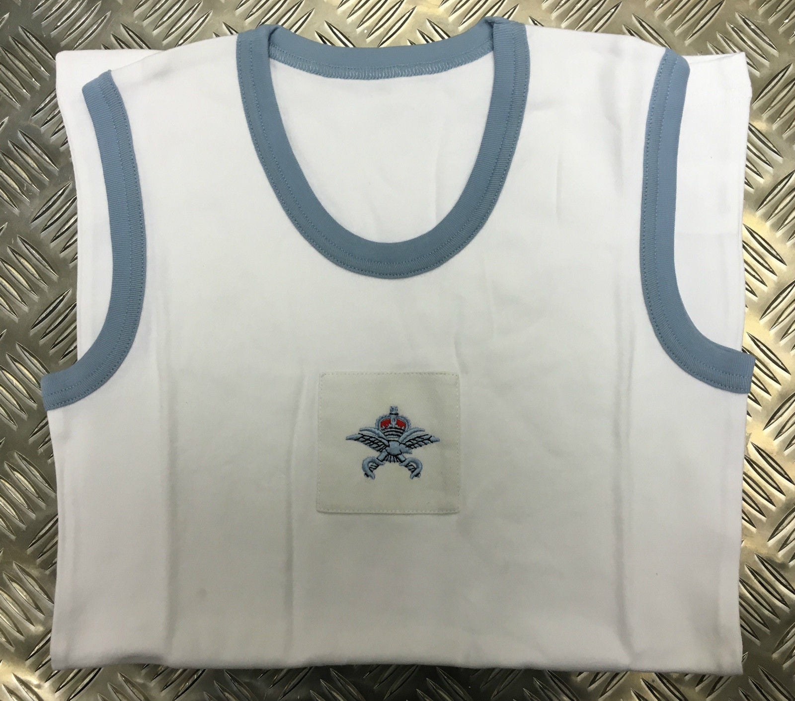 RAF Royal Air Force PTI White Vest With Blue Trim Air Force Training Vest Assorted Sizes