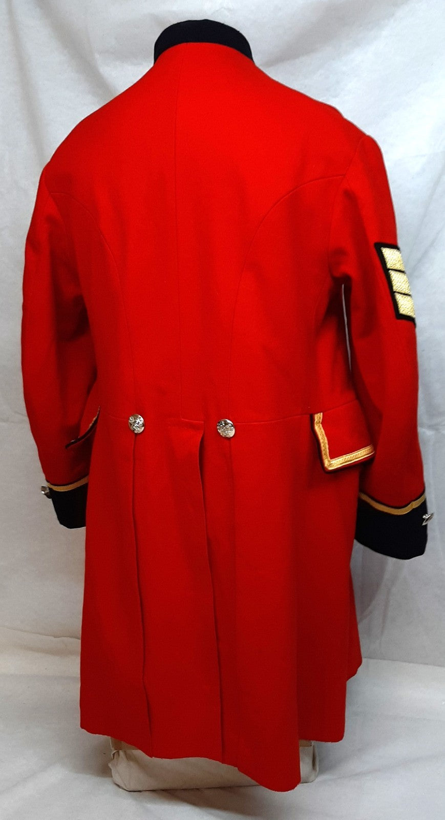 British Army Red Long Coat Royal Hospital Chelsea With 3 Bar Chevron Arm Badge