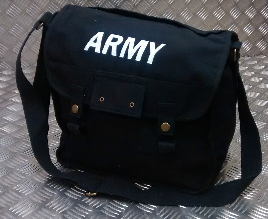 ARMY Style Canvas / Haversack / Satchel Shoulder Bag Black or Green - NEW