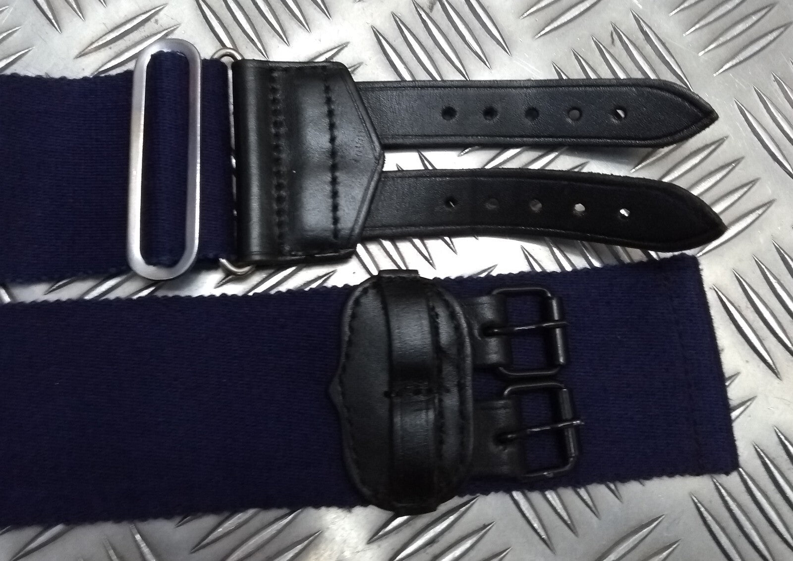 Royal Navy Blue Stable Belt Double Leather Straps & Chrome Slide Adjust Max 34"