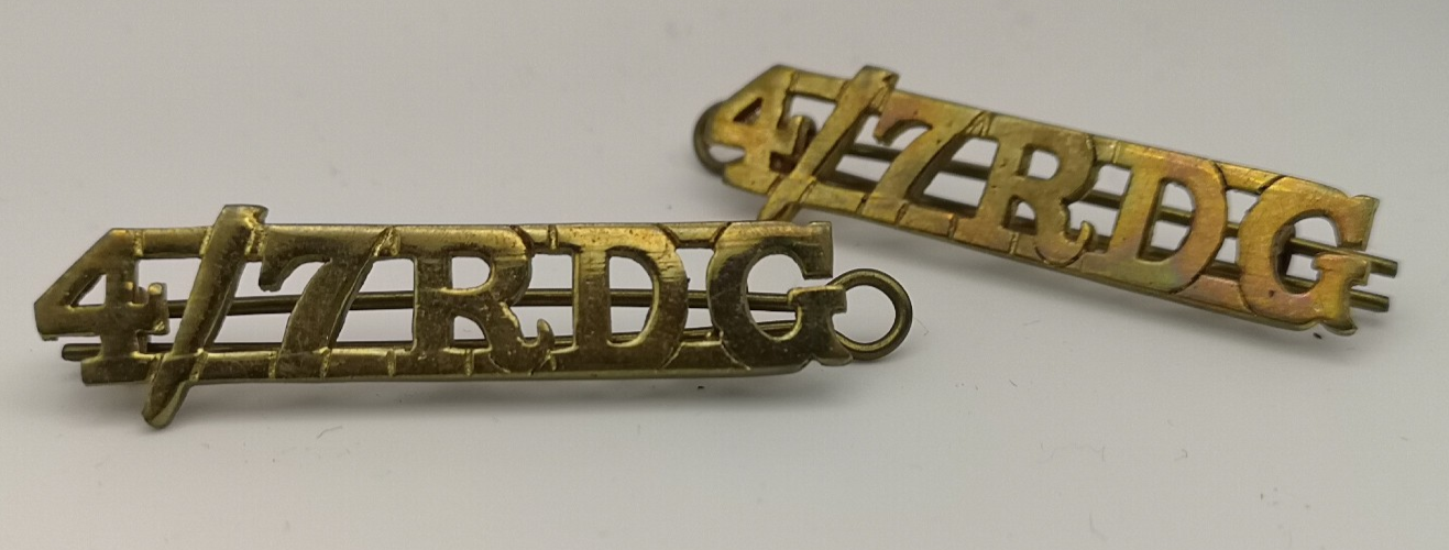 4th/7th Royal Dragoon Guards RDG Brass Shoulder Title Badges