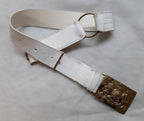 Royal Belt Buff Leather With Large Coat of Arms Plate Buckle 35"