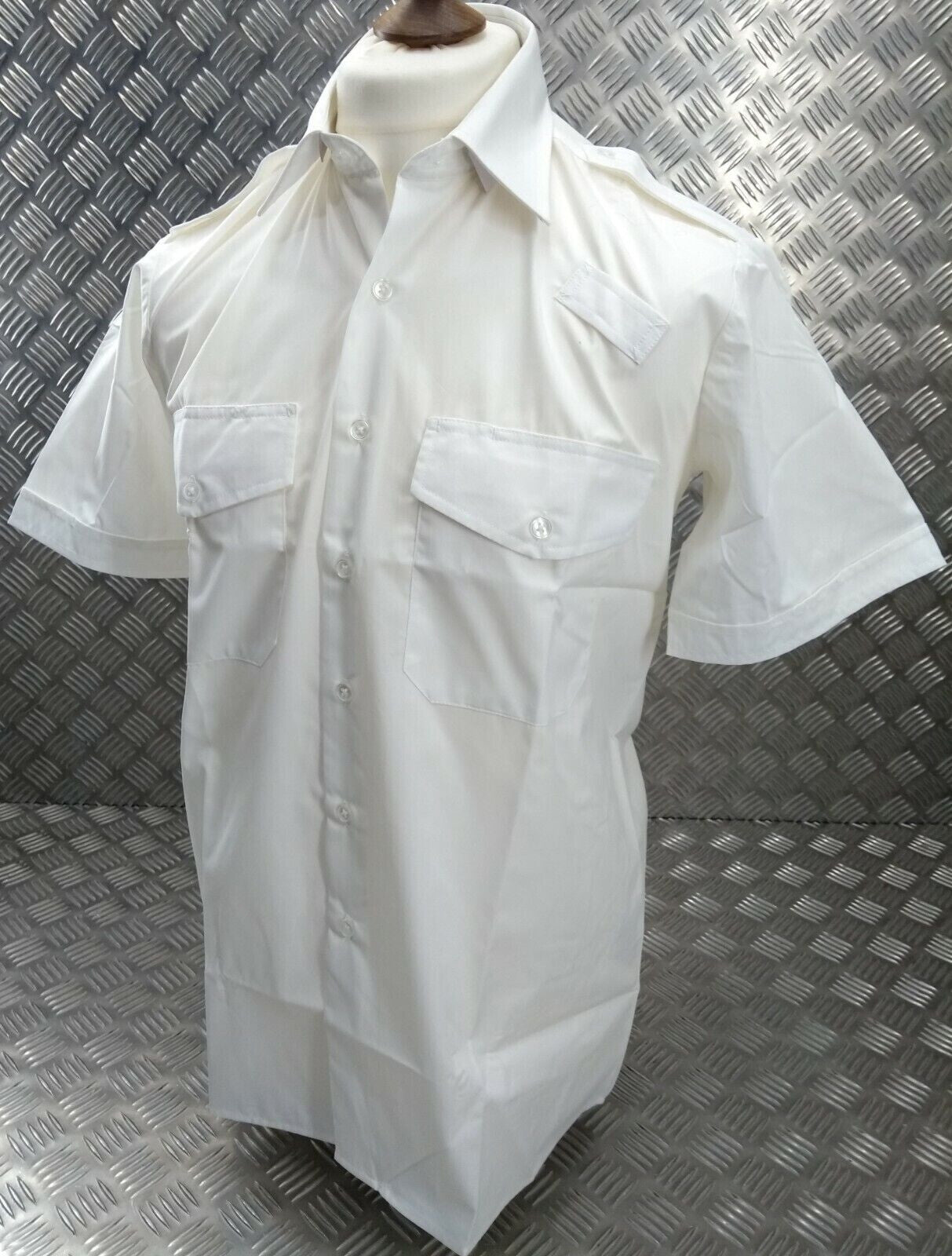 OPG White Uniform Shirt Short Sleeve With Epaulettes Collar 17.5"