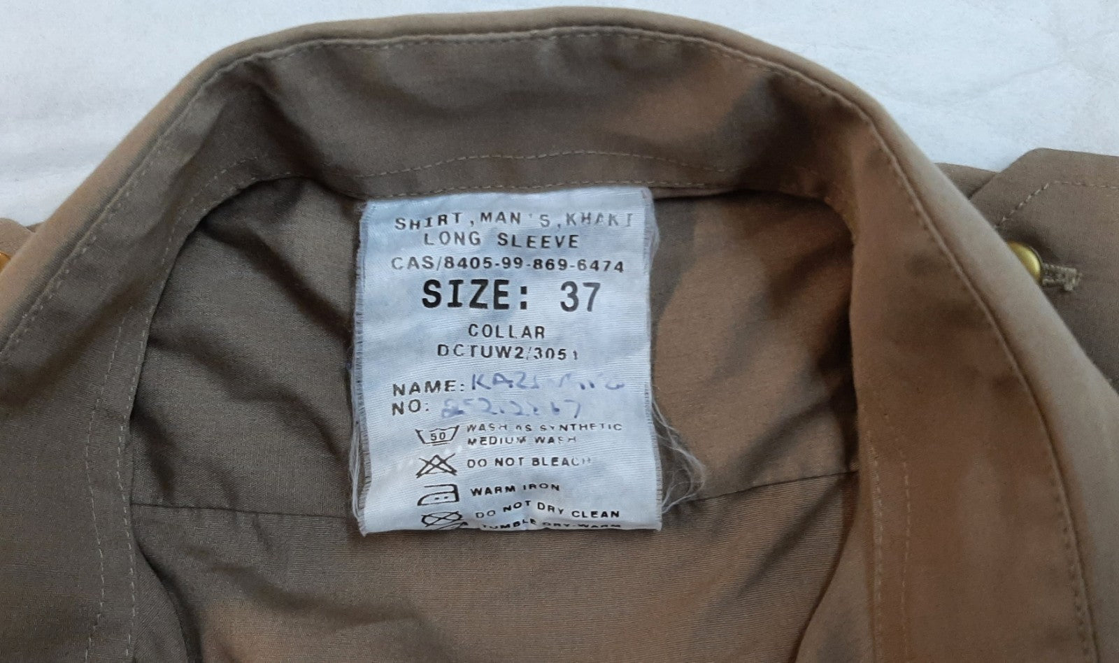 Army Style Khaki Shirt British Dress Long Sleeve Size 37cm