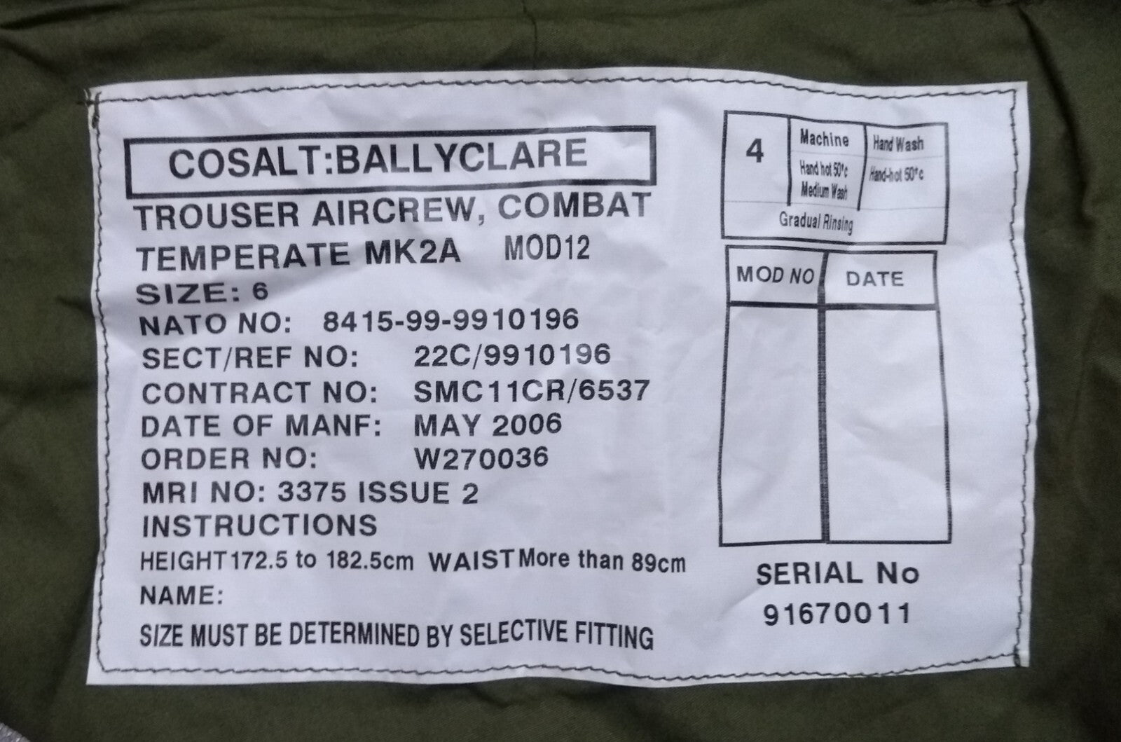 Ballyclare Aircrew Trousers DPM Camo Combat Temperate MK2A UK Tri Service