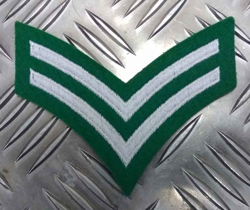 Corporal Rank Stripes 2 Chevrons Silver on Green Genuine Issue EPB39