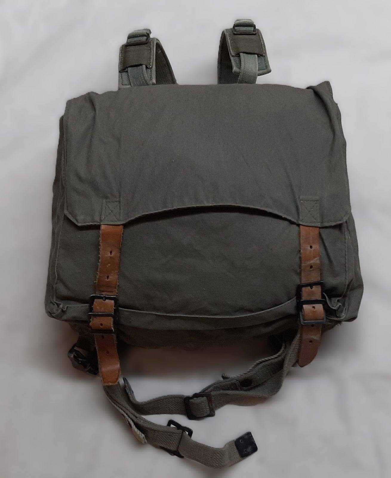 Vintage Army Backpack Cotton Canvas Small Back Pack Field Bag Grey/Green