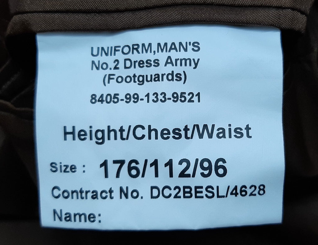 No2 Foot Guards Jacket British Army FAD Uniform No Buttons or Insignia 176/112cm