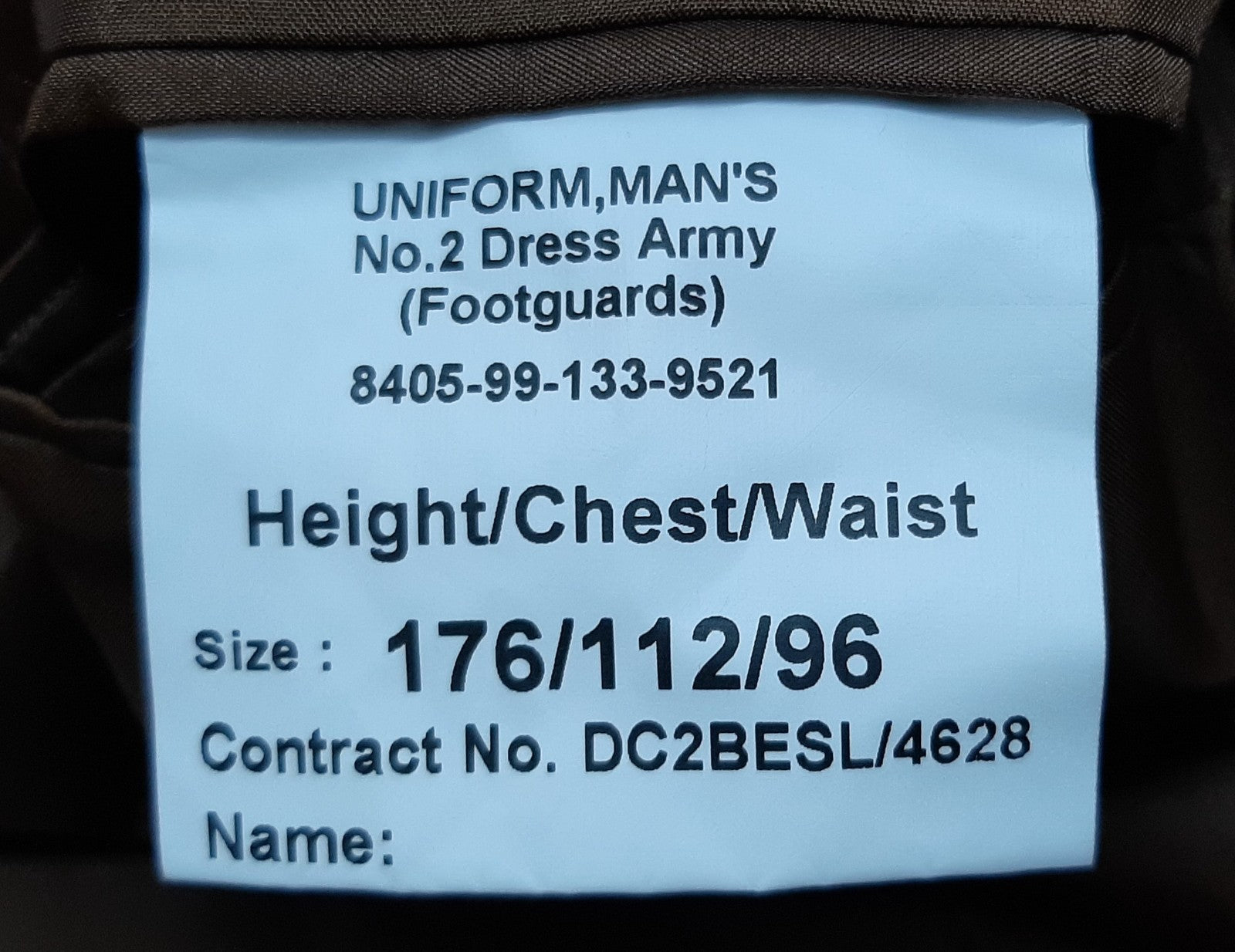 No2 Foot Guards Jacket British Army FAD Uniform No Buttons or Insignia 176/112cm
