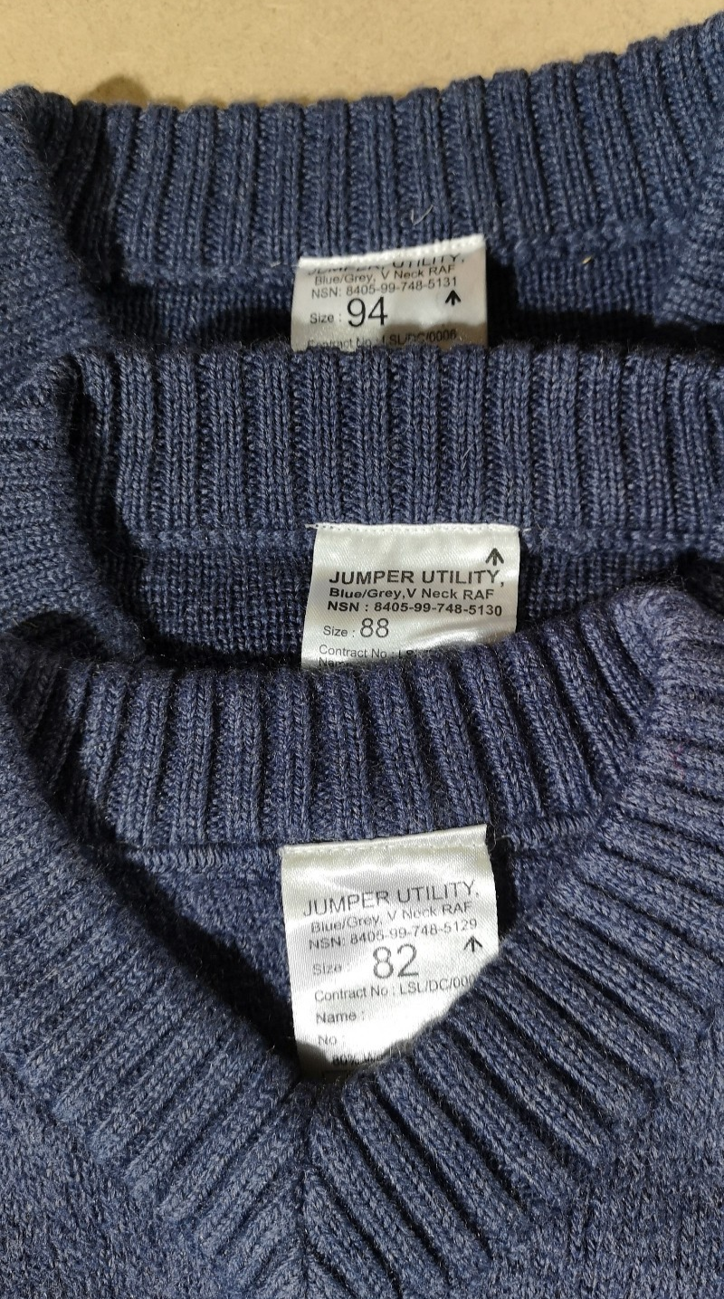 Utility Jumpers RAF Royal Air Force Blue Grey Colour V-Neck Chests 82 88 94cm bundle of 3