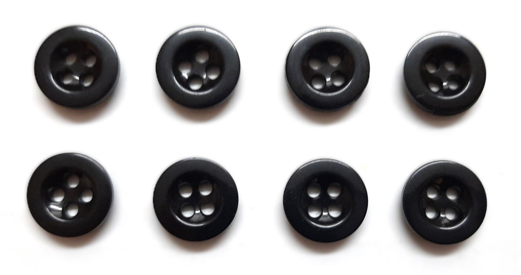 Vintage Buttons X8 British Small Four Hole Black For Fly Closures ETC