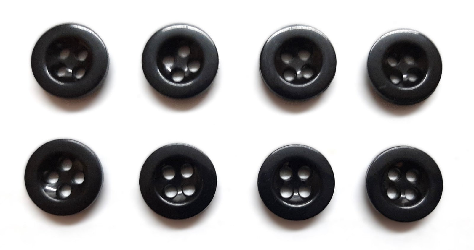 Vintage Buttons X8 British Small Four Hole Black For Fly Closures ETC