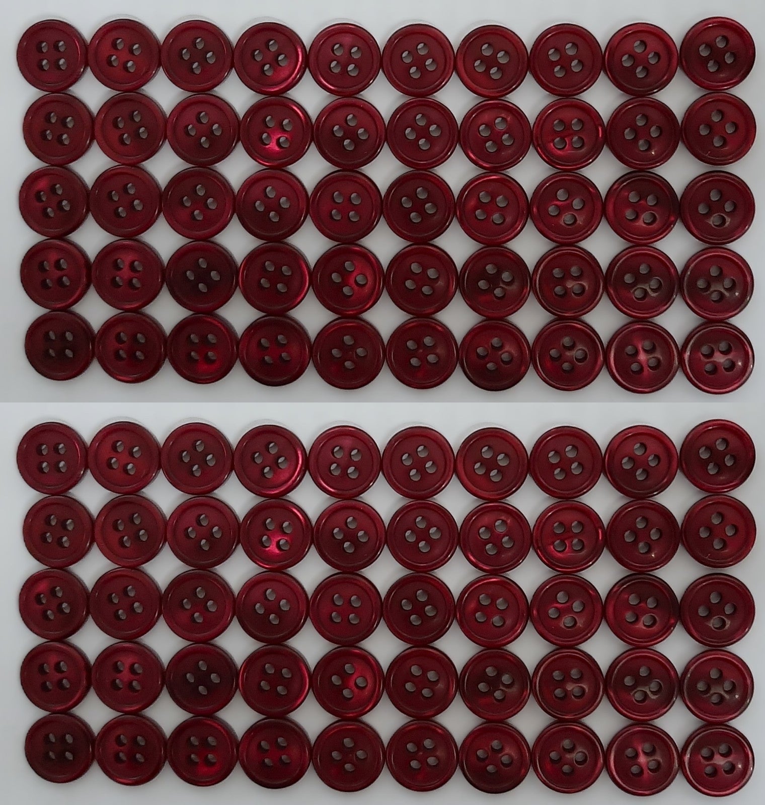100 Vintage Buttons 4 Hole Shirt / Shank Anchors Pearlesque RED Wine 10.7mm NOS